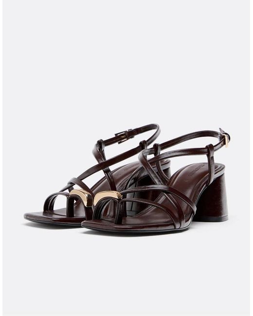 Stradivarius Brown Heeled Multi-strap Sandals With Detail