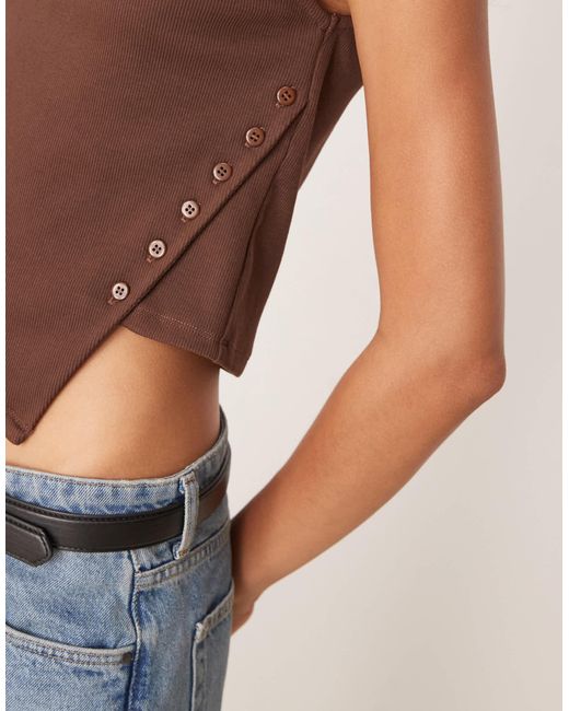 ASOS Natural Rib Asymmetric Button Through Top