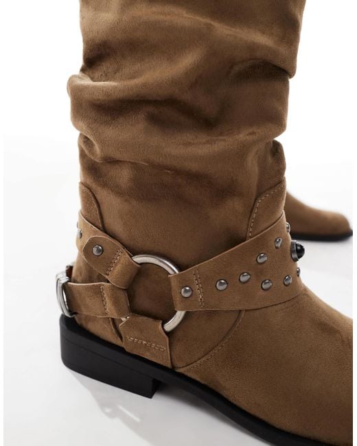 Alara - bottines plates et souples style motard avec détails en métal - taupe ASOS en coloris Blue
