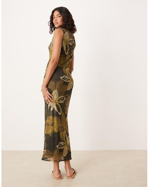 ASOS Natural Sleeveless Ruched Waist Midi Dress