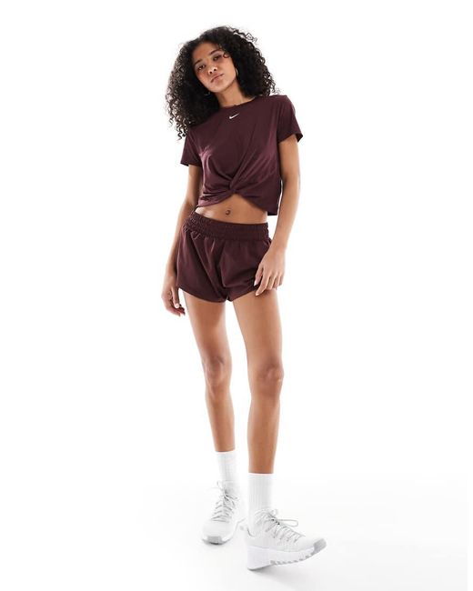 Nike Brown Nike One Training Dri-Fit Twist Front T-Shirt