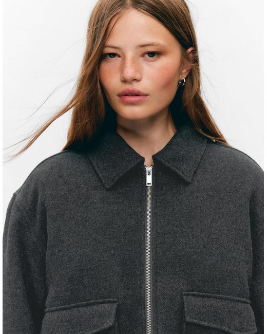 Monki Gray Short Collared Jacket With Wool