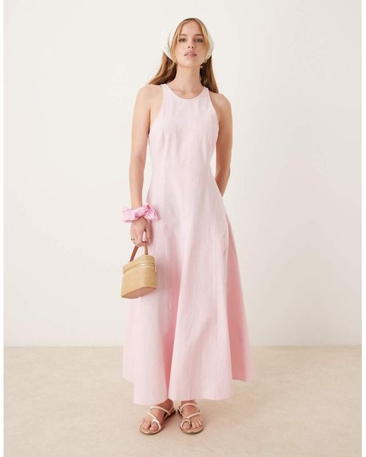 ASOS Midi Jurk Met Rechte Hals En Naden in het Pink
