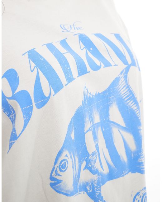 ASOS Blue Asos Design Curve Boyfriend Fit T-shirt With Bahamas Sea Graphic