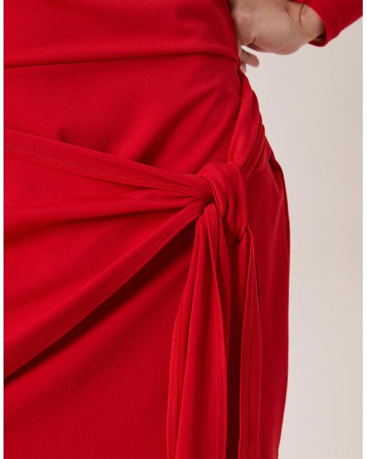 Abercrombie & Fitch Red Slash Neck Long Sleeve Mini Dress With Tie Up Front Detail