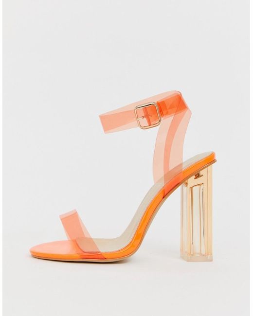 Public Desire Alia Neon Orange Clear Detail Heeled Sandals | Lyst