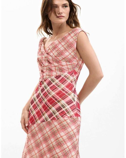 Desigual Yellow Checked Plaid Strap Dress
