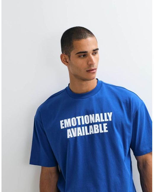 Collusion Blue Boxy Slogan Tee for men