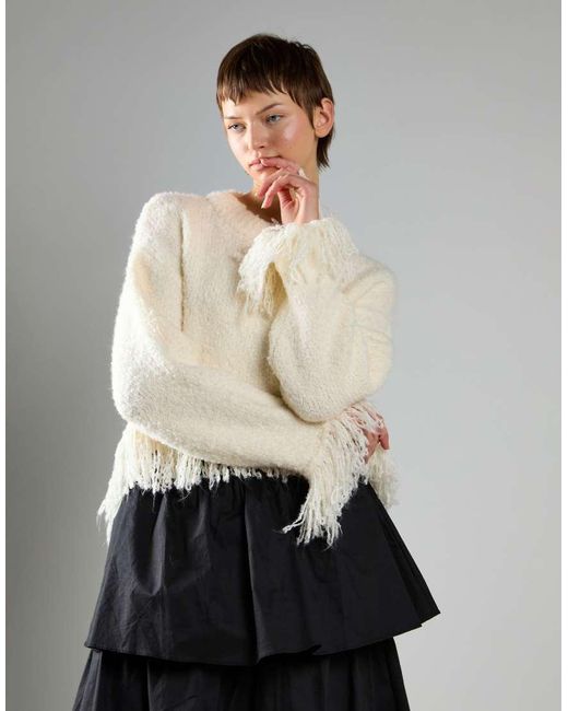 Glamorous White Fringe Hem Jumper