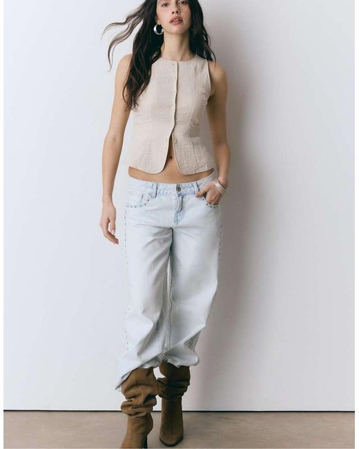 Stradivarius White Sleeveless Buttoned Top
