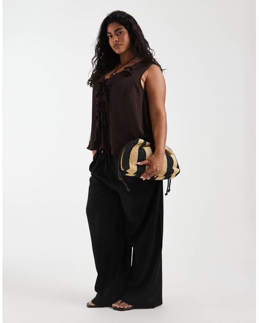 ONLY Black Tie Front Ruffles Top