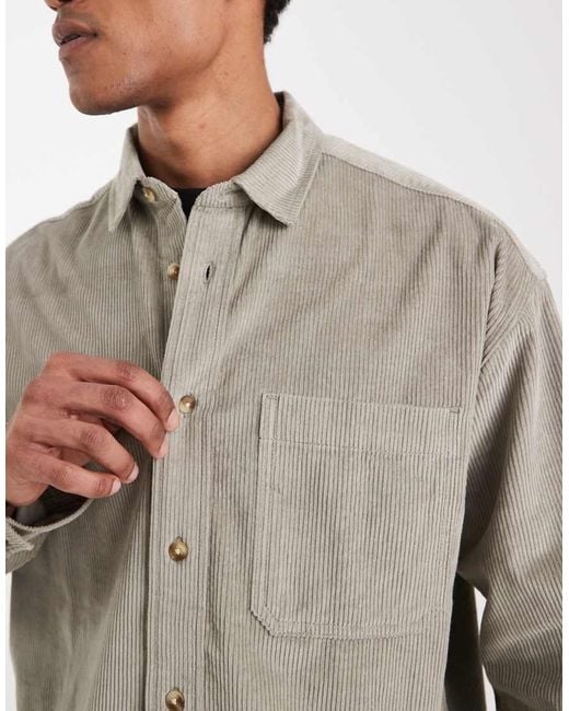 ASOS Gray 90s Oversized Cord Shirt for men