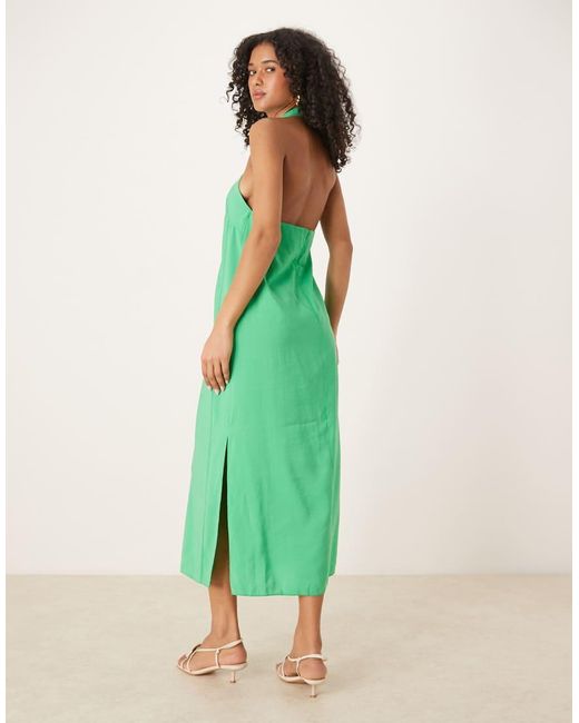 ASOS Rechte Midi-Jurk Met Gekruiste Hals En Zijsplitten in het Green