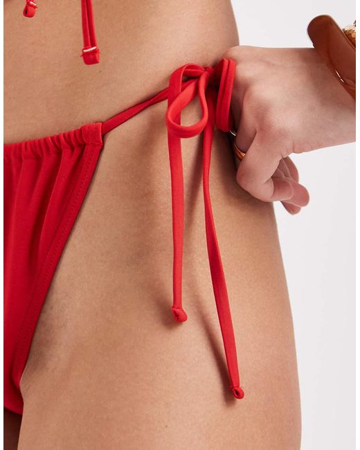 Pieces Red Tie Side Brazilian Bikini Bottom