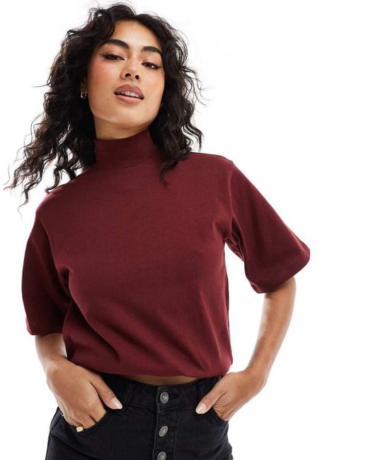 ASOS Recht T-Shirt Met Opstaande Boord in het Red