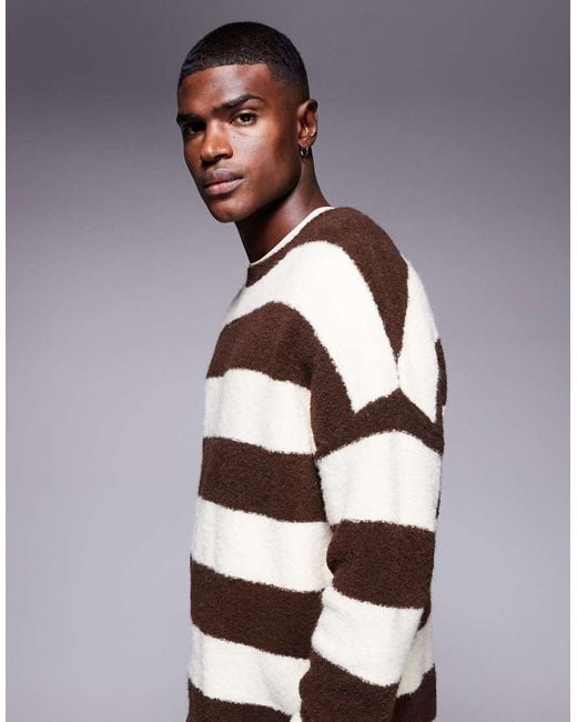 ASOS Oversized Knitted Fluffy Stripe Jumper in Blue for Men | Lyst UK