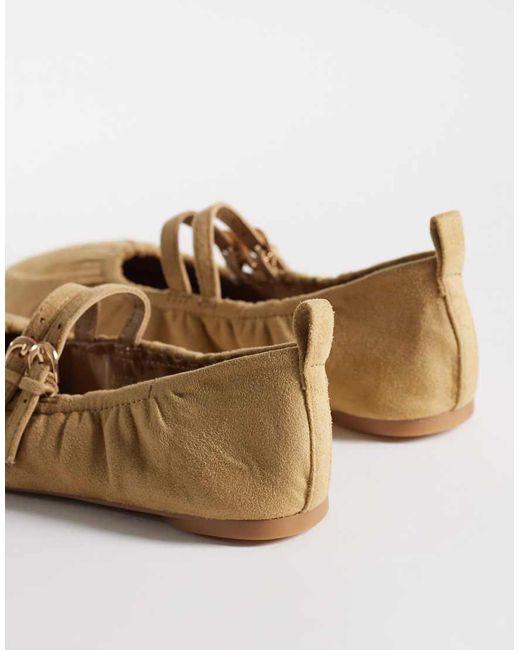 London Rebel Natural Mia Strappy Ruched Ballet Flats