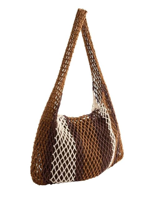 Oysho Brown Striped Net Shoulder Bag