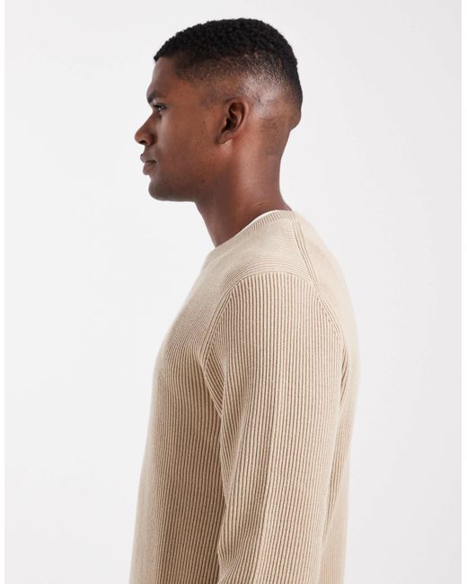 Jack & Jones – gerippter pullover in Natural für Herren
