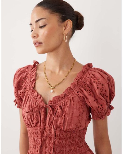 Miss Selfridge Red Broderie Milkmaid Maxi Dress
