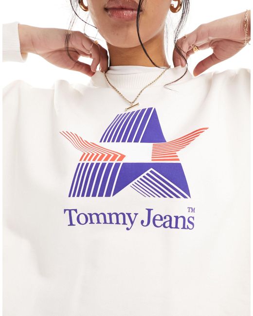 Tommy Hilfiger White Overszied Retro Crew Neck Sweatshirt Sweatshirt