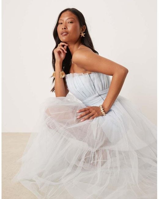 LACE & BEADS White Bandeau Tulle Maxi Dress
