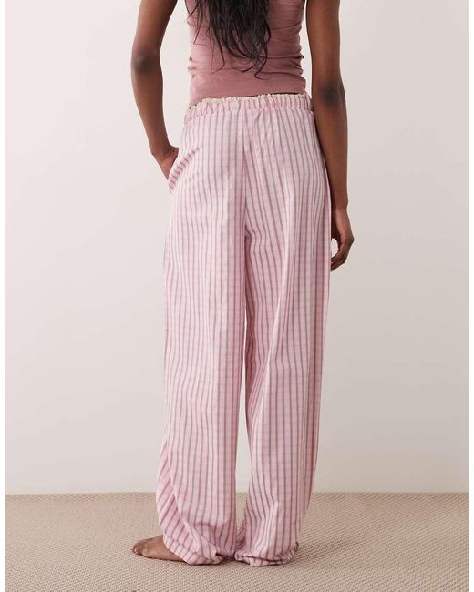 ASOS Pink Asos Design Tall Textured Pyjama Trouser With Lace Waistband Trim