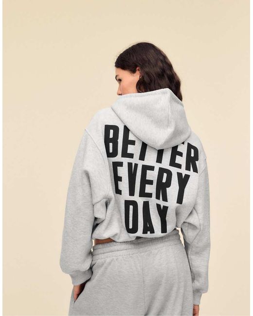 Stradivarius Natural Printed Hooded Bomber Sweatshirt