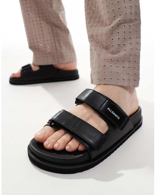 AllSaints Black Vex Leather Sandals for men