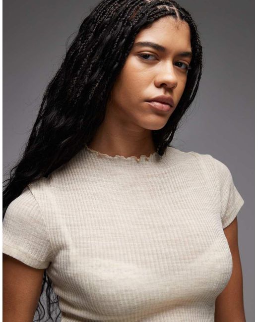 ASOS Gray Short Sleeve Funnel Neck Sheer Rib Top