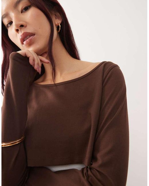 Susmie's Brown Sophie Crop Overlay Long Sleeve Top