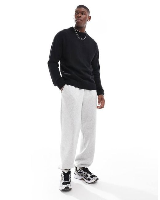 Jack & Jones Black Oversized Chunky Rib Crew Neck Jumper for men