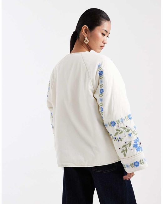 Miss Selfridge Blue Embroidered Cotton Padded Jacket