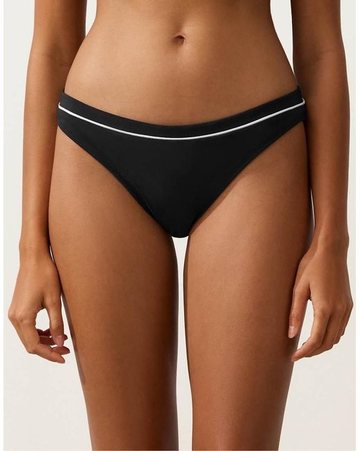 Oysho Black Classic Bikini Briefs With Contrast Piping