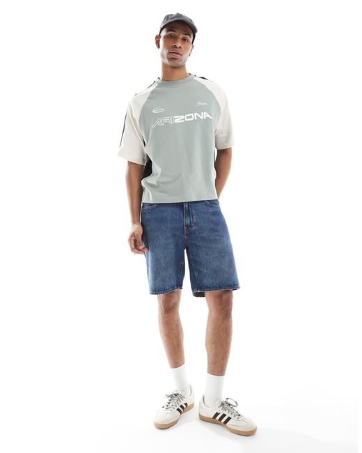 ASOS Gray Boxy Oversized T-shirt With Cut And Sew Panelling And Sports Graphics for men