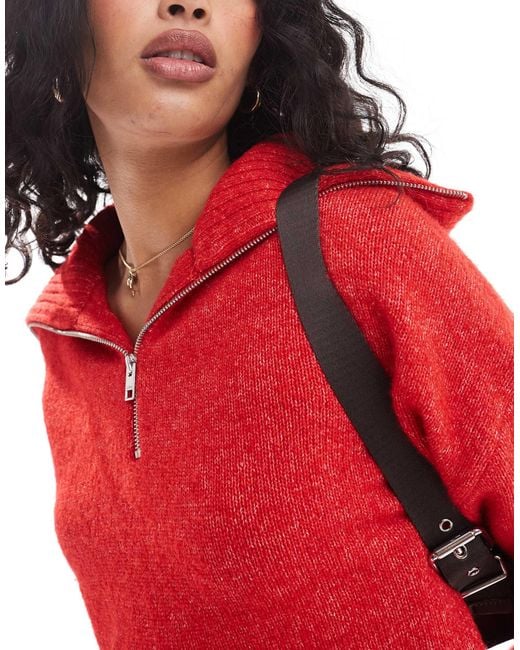 JJXX Red Half Zip Knitted Jumper