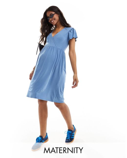 Mama.licious Blue Mamalicious Maternity V Neck Cap Sleeve Mini Dress