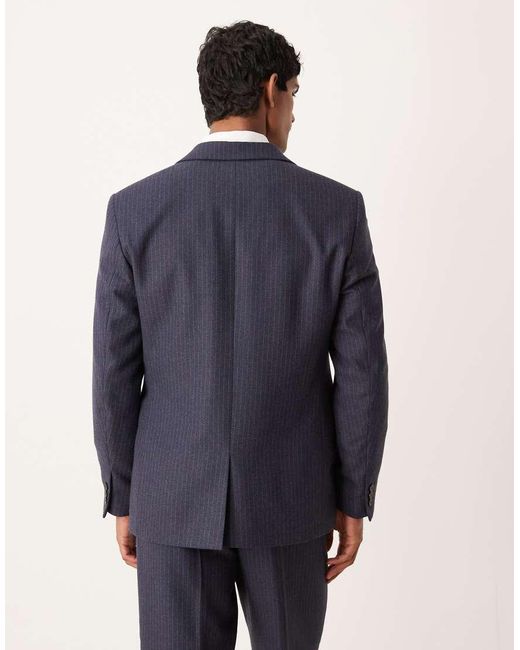 ASOS Blue Regular Wool Suit Jacket With Pinstripe for men
