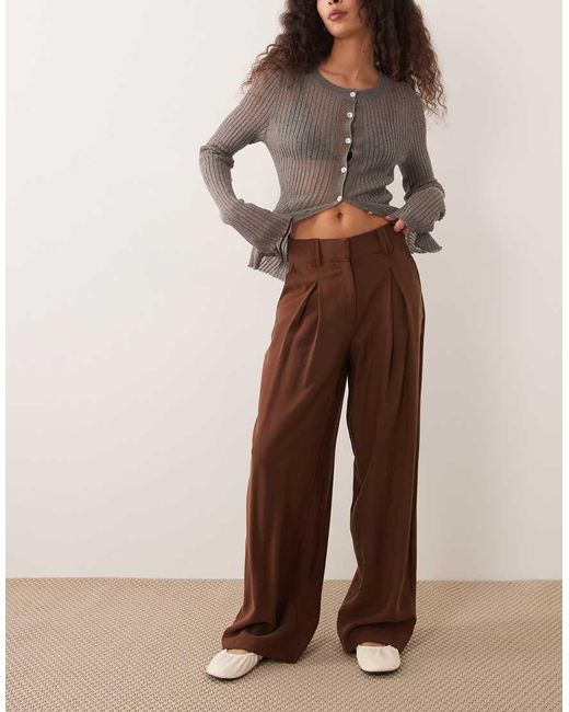 Aware Brown High Waisted Pleat Front Trousers