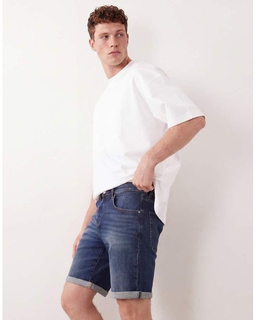 ASOS Blue Stretch Slim Regular Length Denim Shorts for men