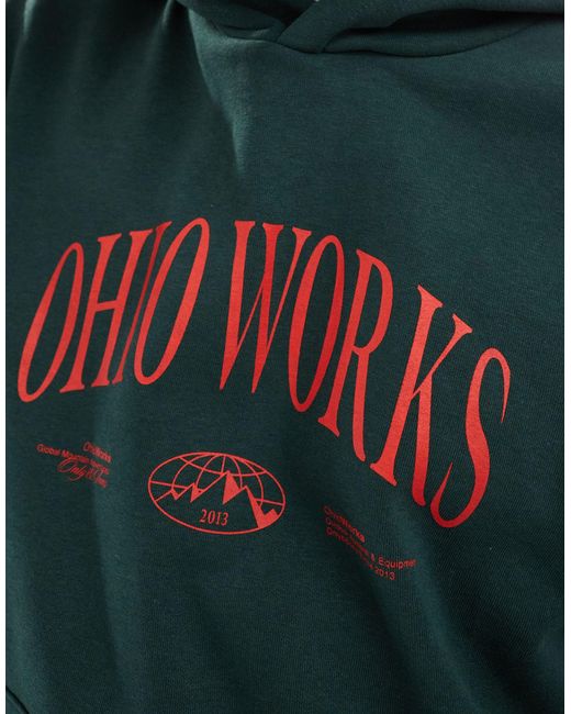 Only & Sons Green Oversized Hoodie With Ohio Print for men