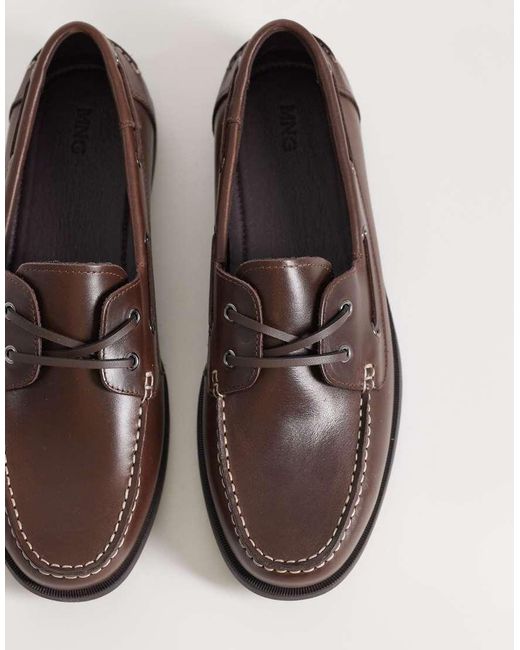 Mango Brown 100% Leather Lace Up Loafers With Contrast Stitch for men