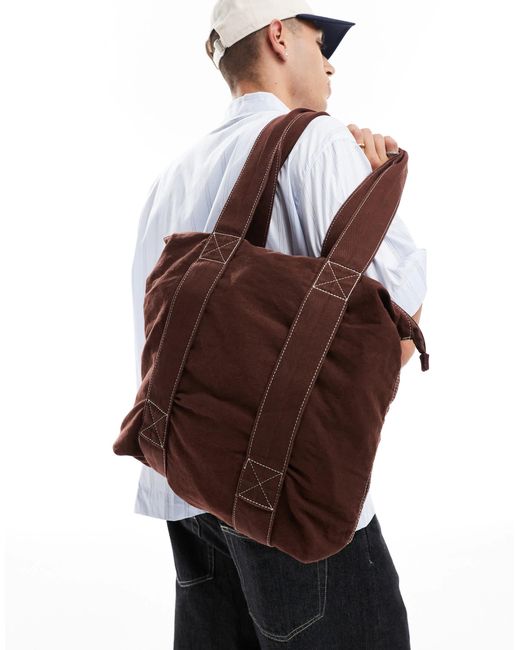 ASOS Brown Cotton Tote Bag With Contrast Stitch for men