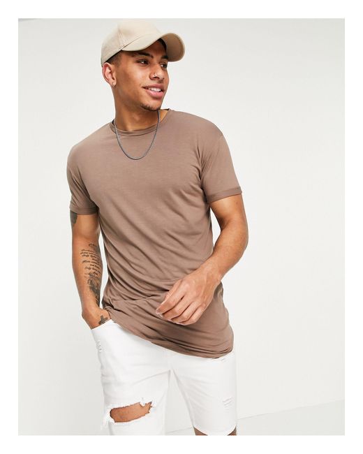 TOPMAN Skinny Longline T-shirt in Brown for Men | Lyst Australia
