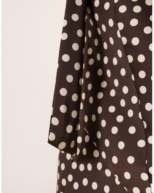 Pretty Lavish Natural Satin One Shoulder Scarf Neck Polka Dot Midaxi Dress