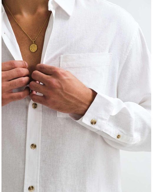 ASOS White Oversized Linen Blend Shirt for men
