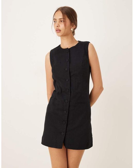 Abercrombie & Fitch Black High Neck Sleeveless Linen Mini Blazer Dress