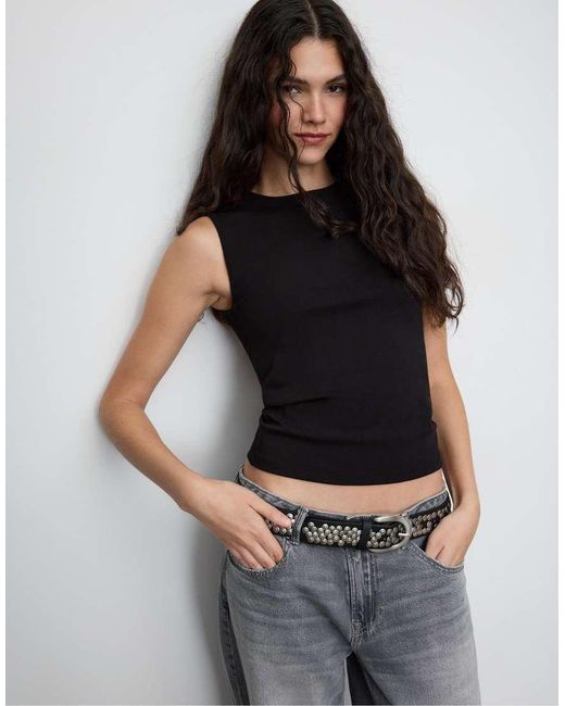 Stradivarius Black Basic Sleeveless T-Shirt