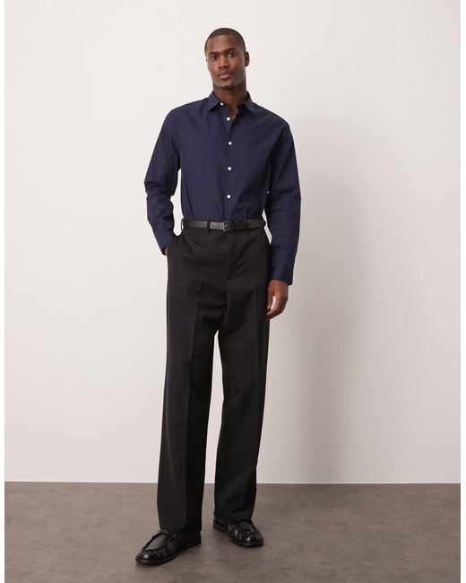ASOS – elegantes, leicht zu bügelndes regular fit popeline-hemd in Blue für Herren