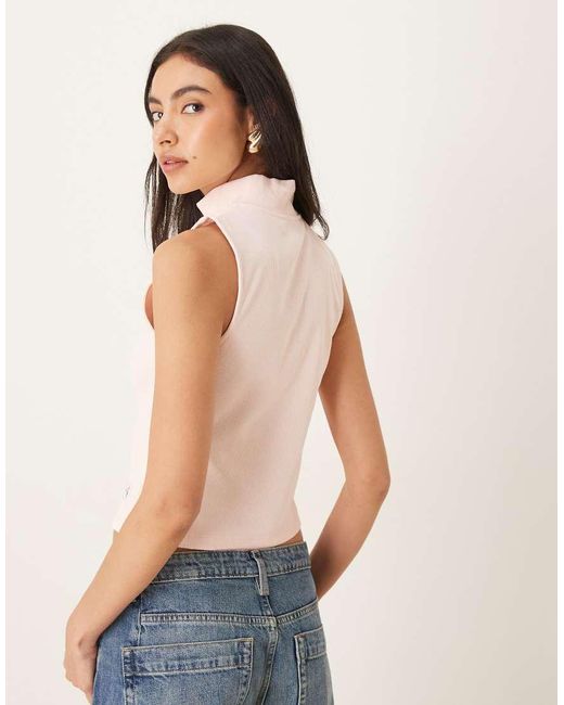 Calvin Klein White Sleeveless 1/4 Zip Logo Polo Top